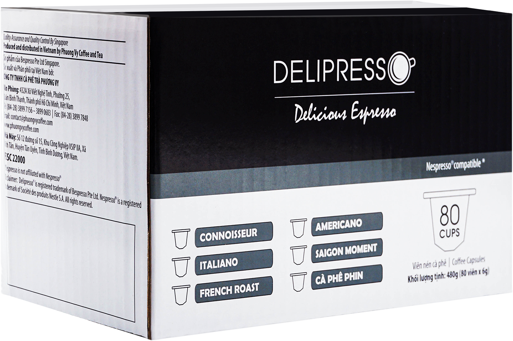 Cà phê Delipresso French Roast 80 viên x 6g - Cà phê viên nén Delipresso French Roast - Viên nén cà phê - Cà phê pha máy - Phương Vy Coffee - Phương Vy