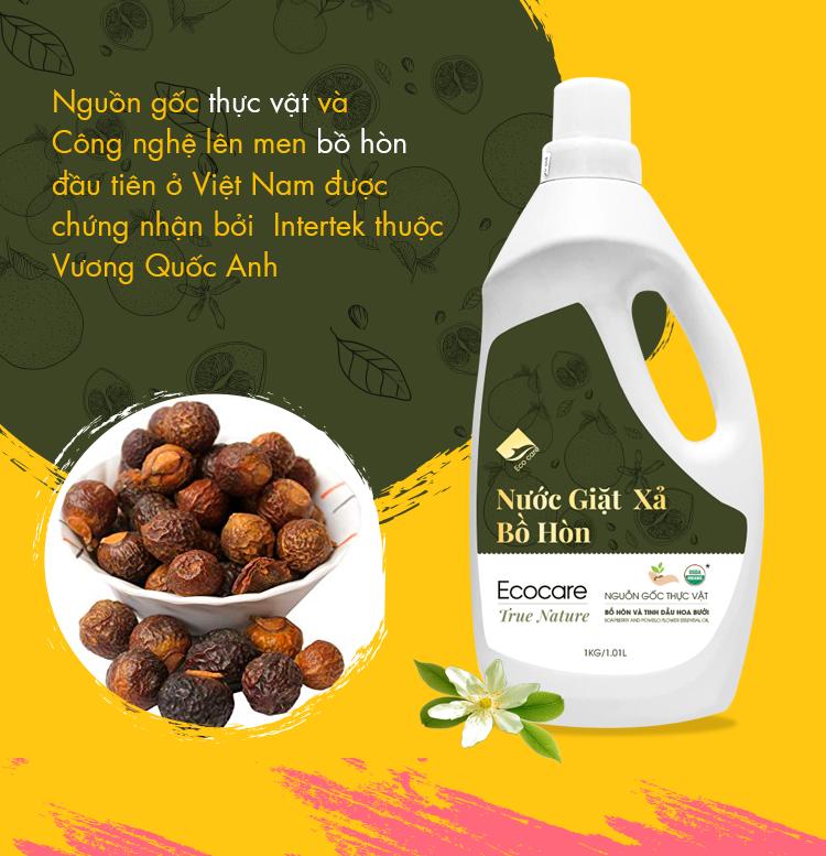 Nước giặt xả hữu cơ Bồ Hòn Ecocare tinh dầu Hoa Bưởi  2000ml