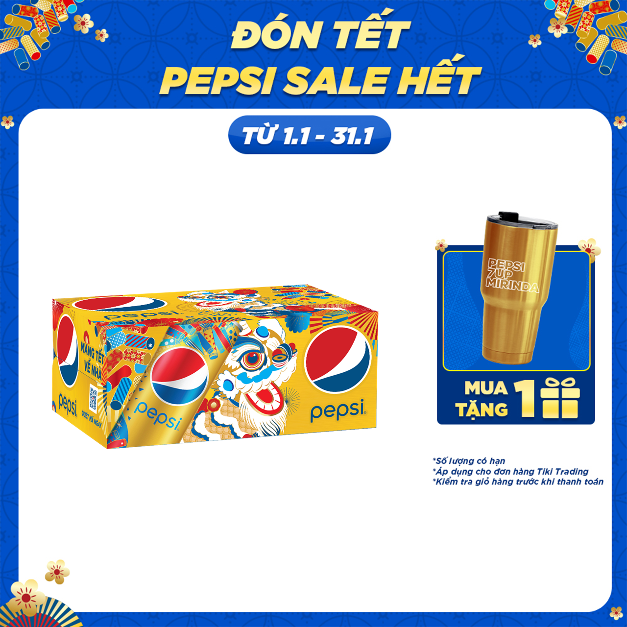 Thùng 24 Lon Nước Ngọt Có Gaz Pepsi Lon Vàng (320ml/lon) - Phiên Bản Giới Hạn