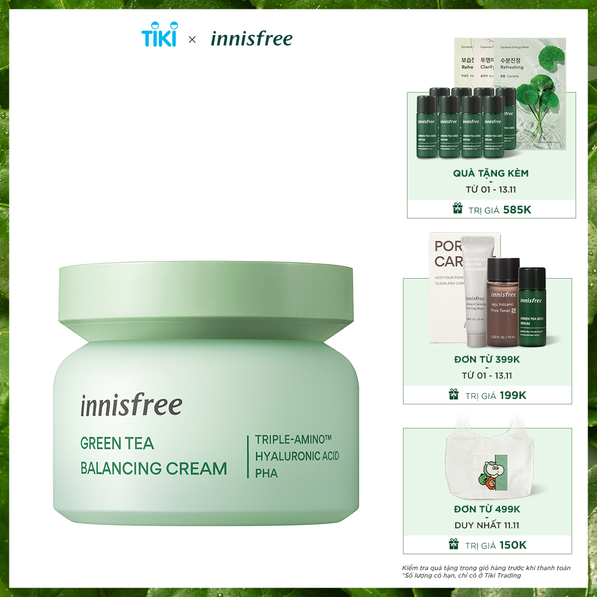 Kem dưỡng cân bằng độ ẩm trà xanh innisfree Green Tea Balancing Cream 50ml