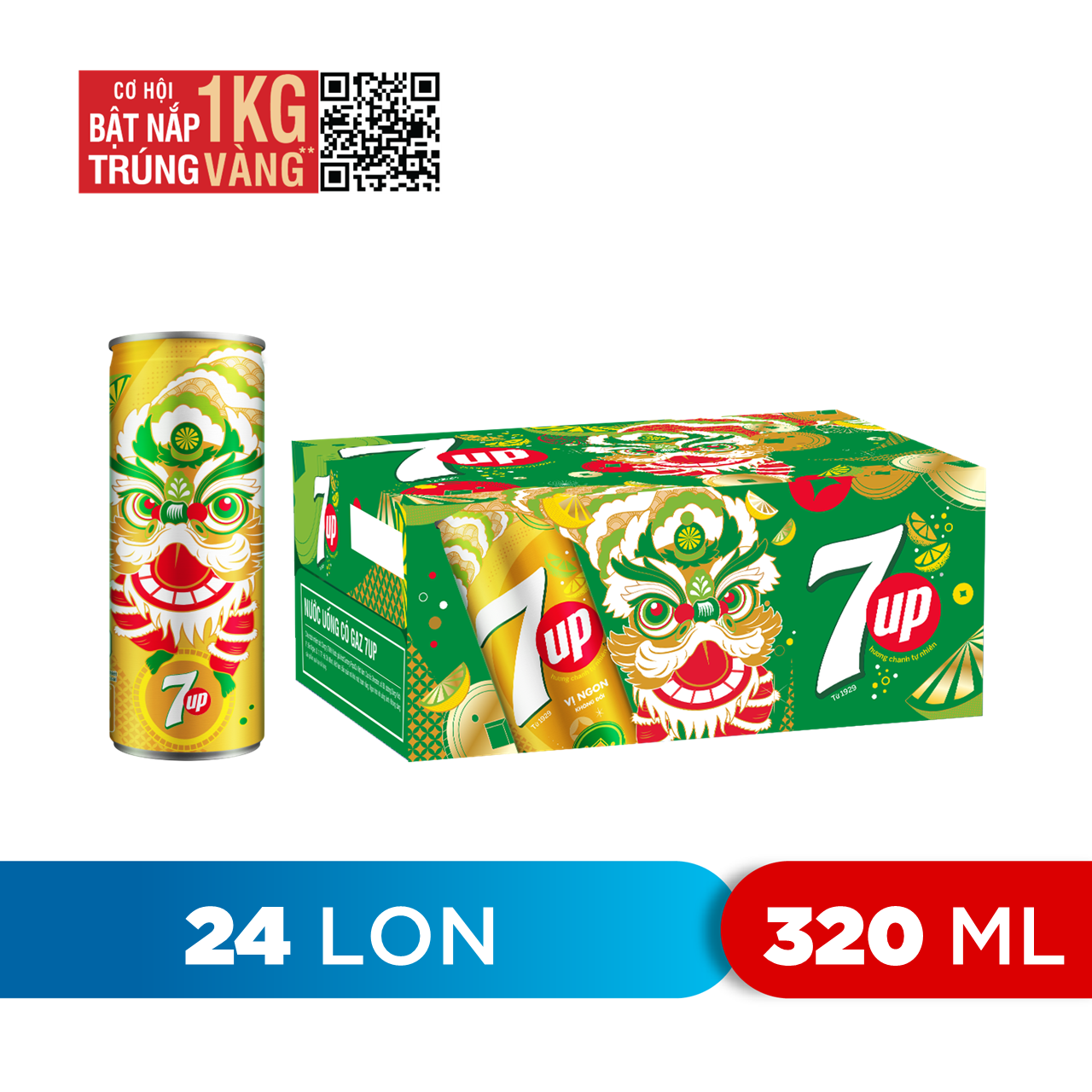 Thùng 24 Lon Nước Ngọt Có Gaz 7UP Lon Vàng (320ml/lon) - Phiên Bản Giới Hạn