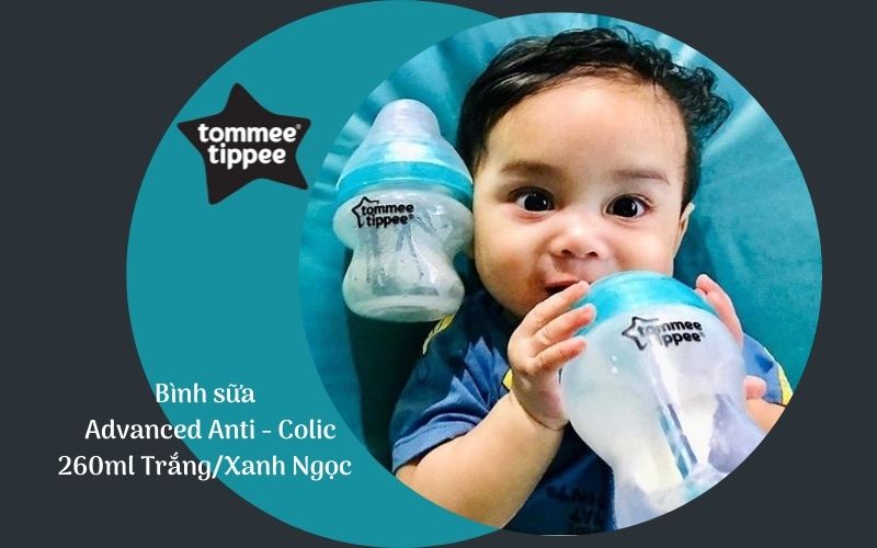 Bình sữa siêu chống đầy hơi kèm báo nhiệt Tommee Tippee Advanced Anti-Colic 260ml, núm ty đi kèm 0-3 tháng