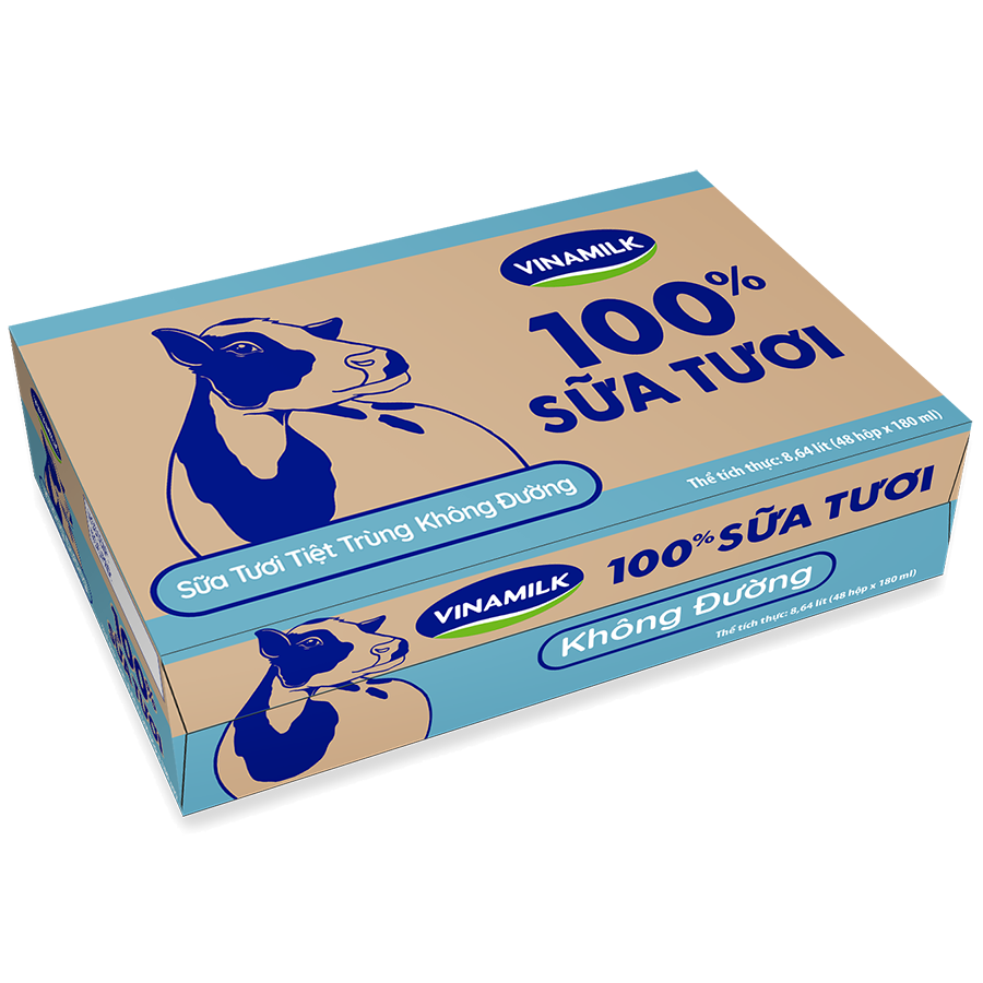 Thùng 48 Hộp Sữa Tươi Tiệt Trùng Vinamilk 100% Không Đường