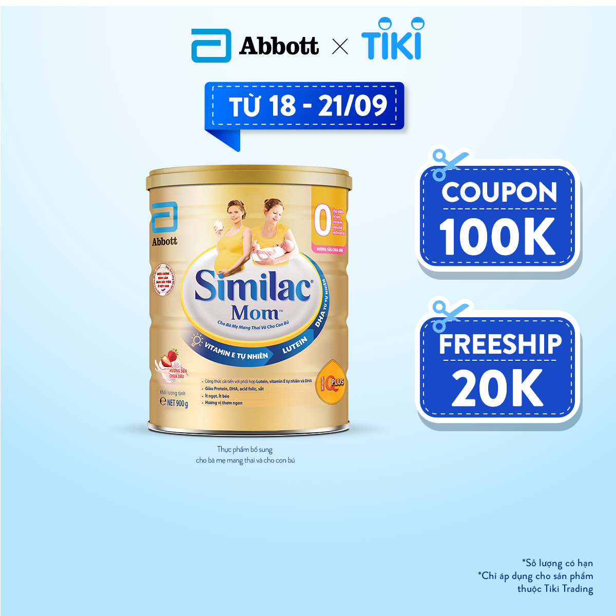 Sữa Bột Abbott Similac Mom Sữa Chua Dâu 900g