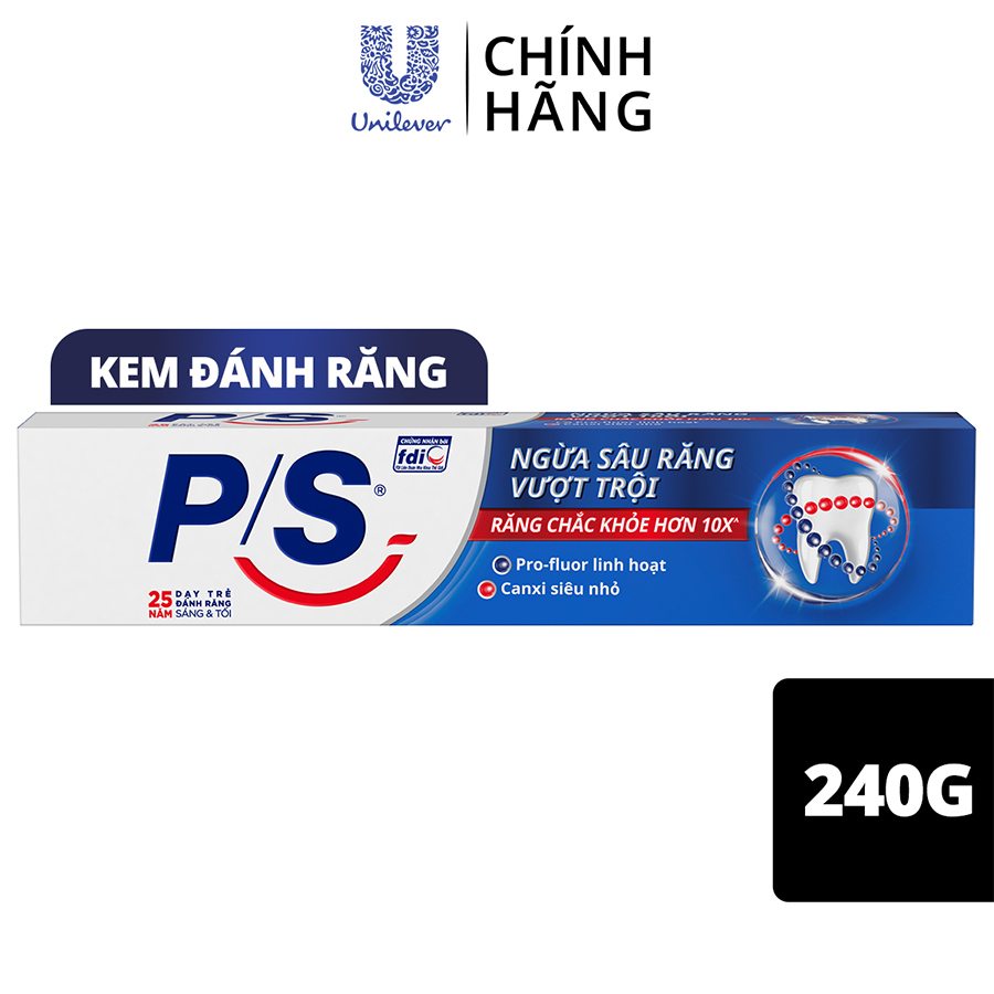 Combo 3 Kem Đánh Răng P/S Ngừa Sâu Răng Vượt Trội 240g lấp đầy các lỗ sâu li ti giúp răng chắc khỏe hơn 10X cho cả gia đình