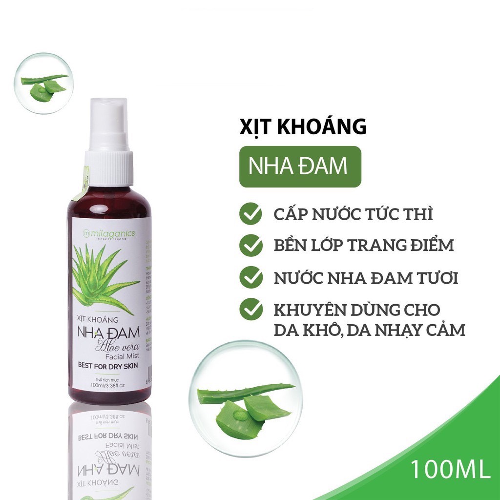 Xịt Khoáng Nha Đam Milaganics (100ml)