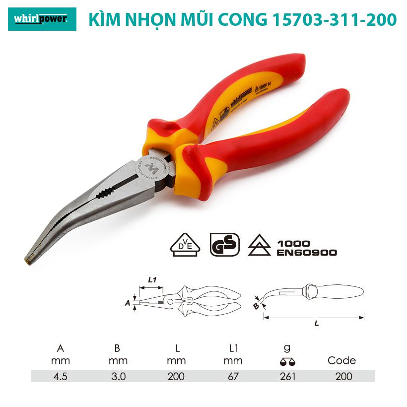 KÌM NHỌN MŨI CONG CÁCH ĐIỆN 1000V WHIRLPOWER 15703-311-200