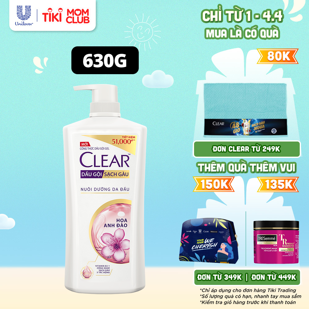 Dầu Gội Clear Sạch Gàu Dầu Gội Sạch Gàu Mát Lạnh Hoa Anh Đào Thơm Mát Suốt 24 Giờ 630G