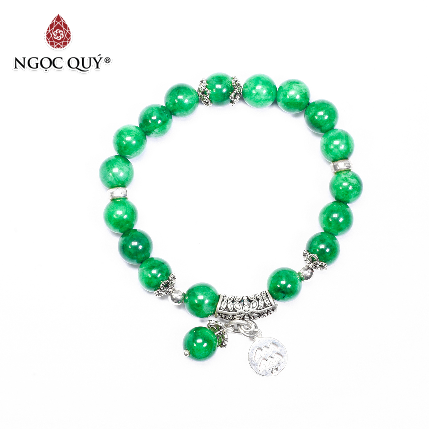 Vòng tay đá cẩm thạch sơn thủy charm 12 cung hoàng đạo bạc size hạt 8mm - Ngọc Quý Gemstones