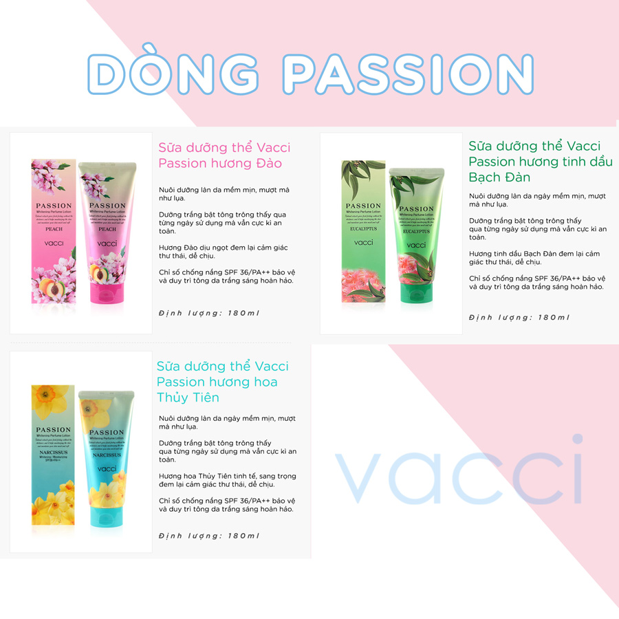 Sữa dưỡng thể cấp ẩm trắng da hương nước hoa Vacci Whitening Lotion - LOTUS(HOA SEN)