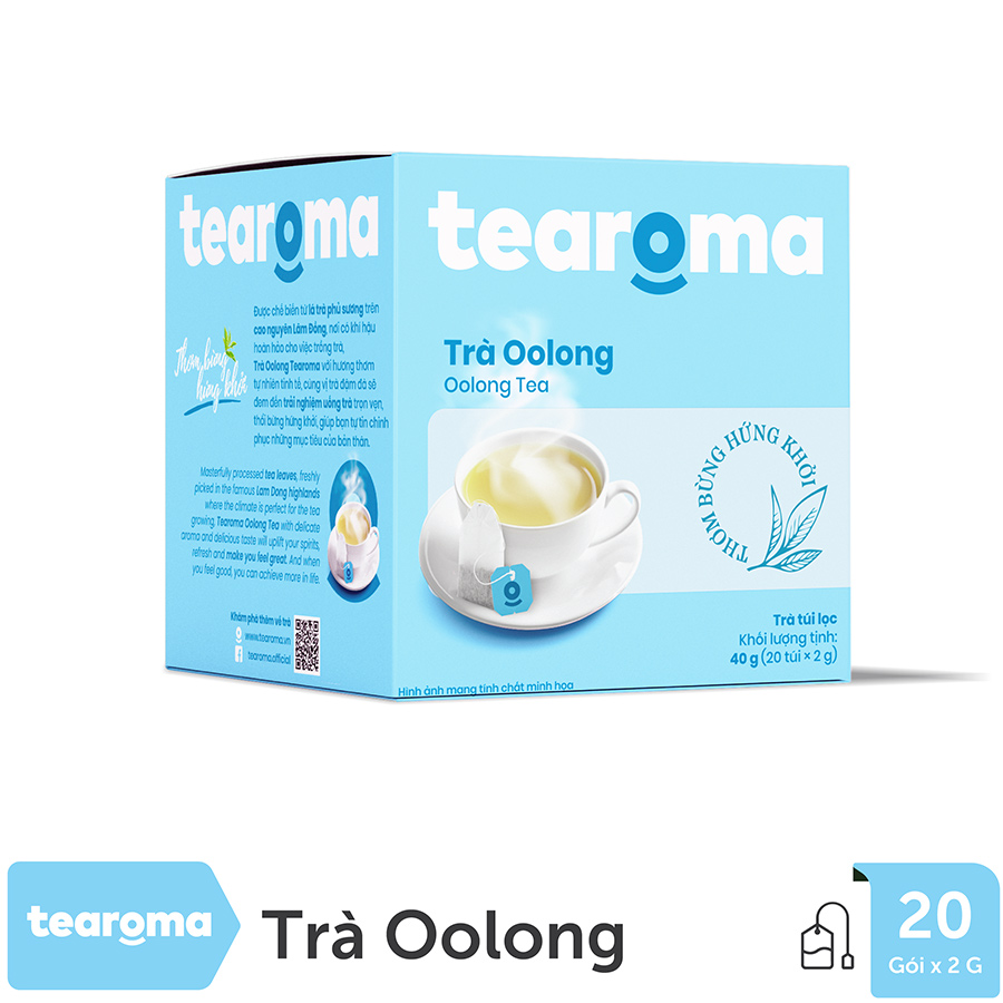 Trà Tearoma túi lọc vị TRÀ LÀI, TRÀ OLONG, TRÀ SEN, TRÀ ĐÀO (Hộp 20 túi x 2g)