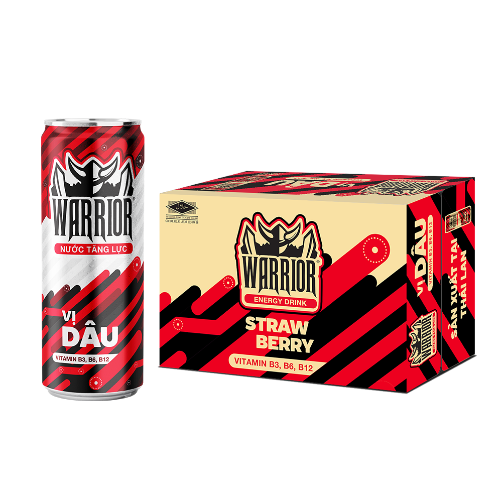 Thùng 24 Lon Nước Tăng Lực Có Gas Warrior Vị Dâu 325ml
