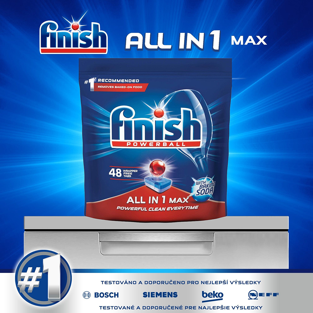 Túi 48 viên rửa chén Finish All In1 Max Dishwasher Tablets Soda QT09440