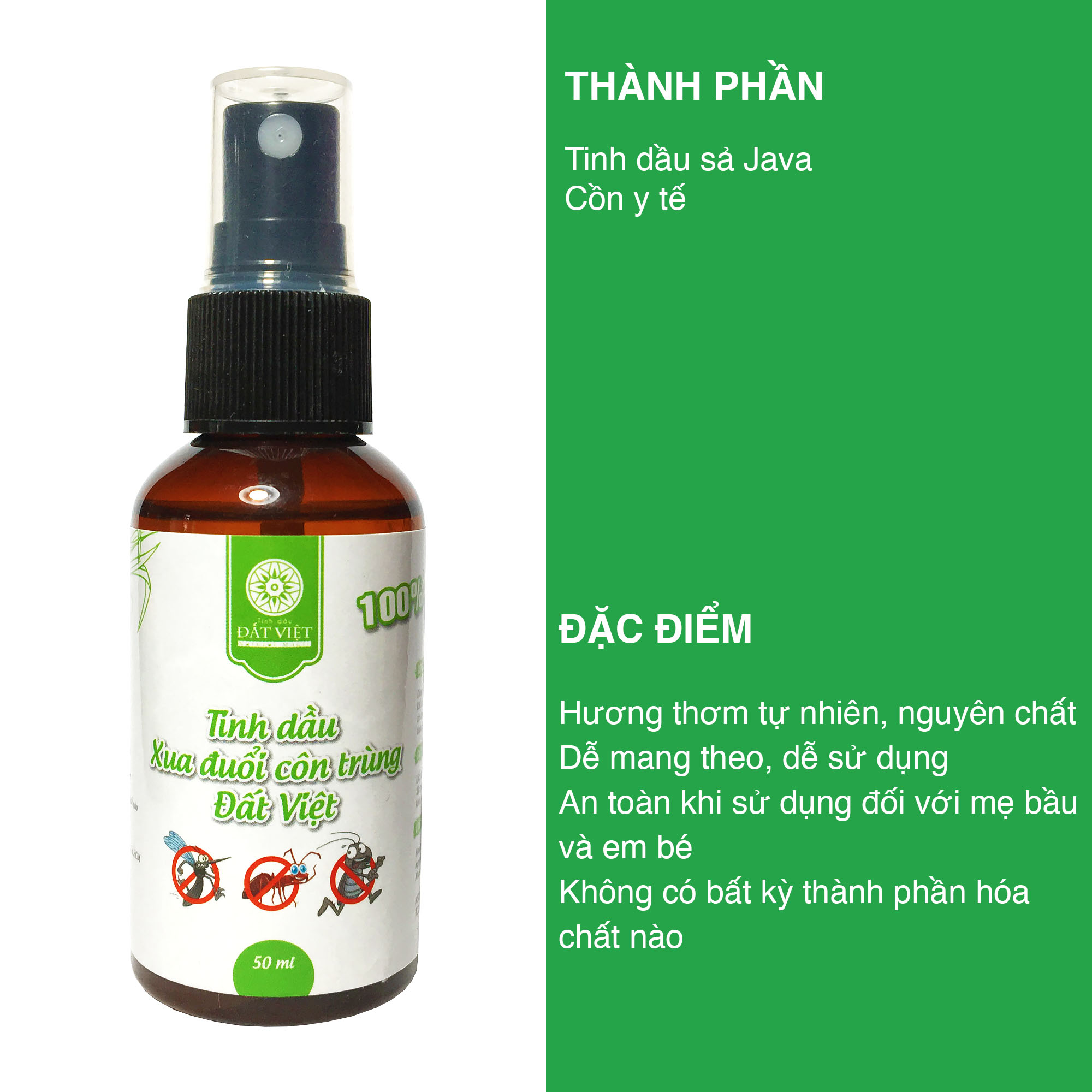 Tinh Dầu Xua Đuổi Côn Trùng - Xịt Kháng Khuẩn Vệ Sinh Tay Đất Việt 50ml