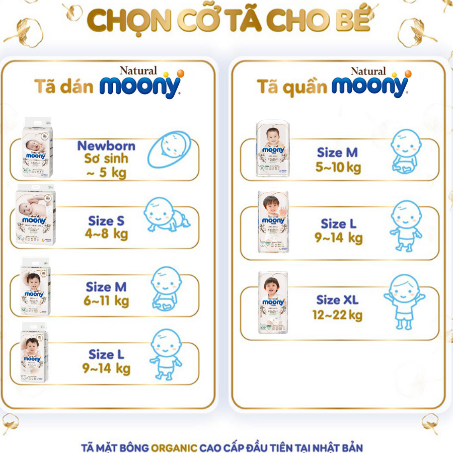 Combo 2 Bỉm - Tã dán Moony Natural size M 46 miếng (Cho bé 6 - 11kg)