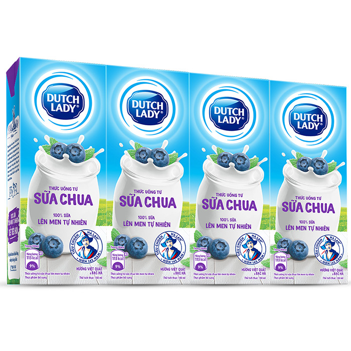 Thùng Sữa Chua Uống Lên Men Tự Nhiên Dutch Lady Hương Việt Quất Và Bạc Hà (48 hộp x 180ml)