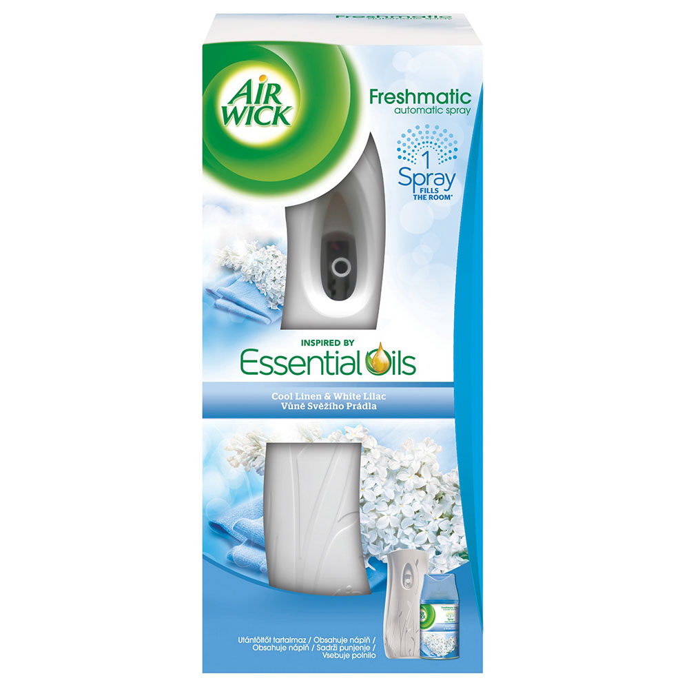 Bộ phun tinh dầu tự động Air Wick Cool Linen &amp; White Lilac 250ml QT002713 - hoa tử đinh hương