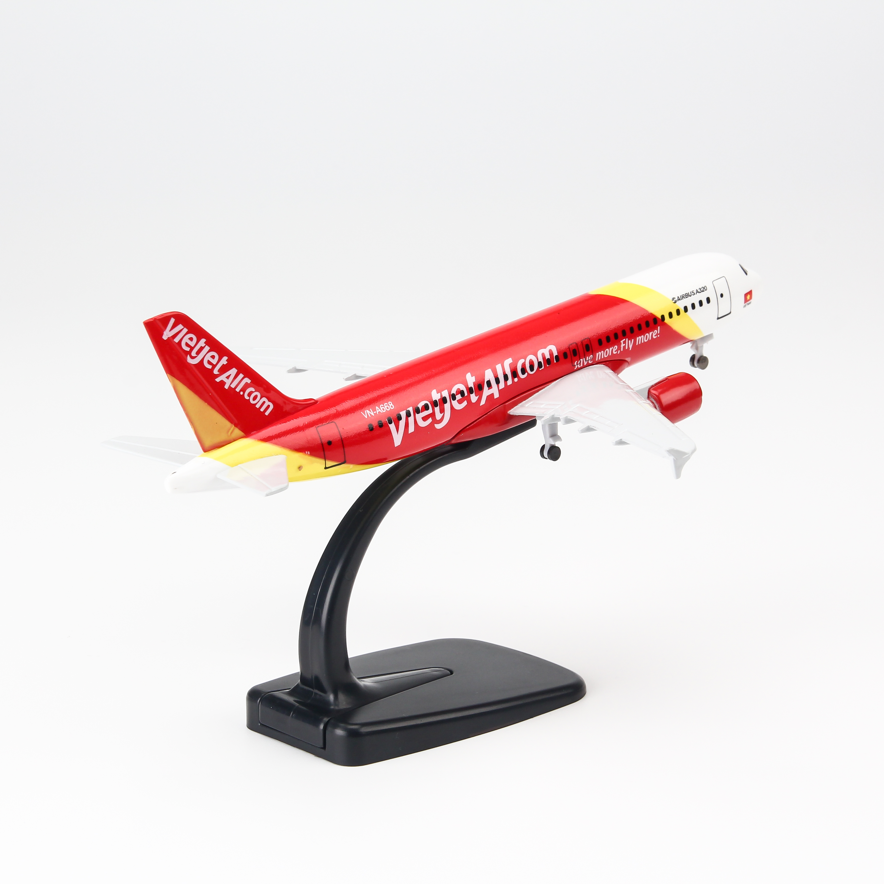 Mô hình máy bay A320 Vietjet Airlines (20cm) (Trắng Đỏ Vàng,có bánh )