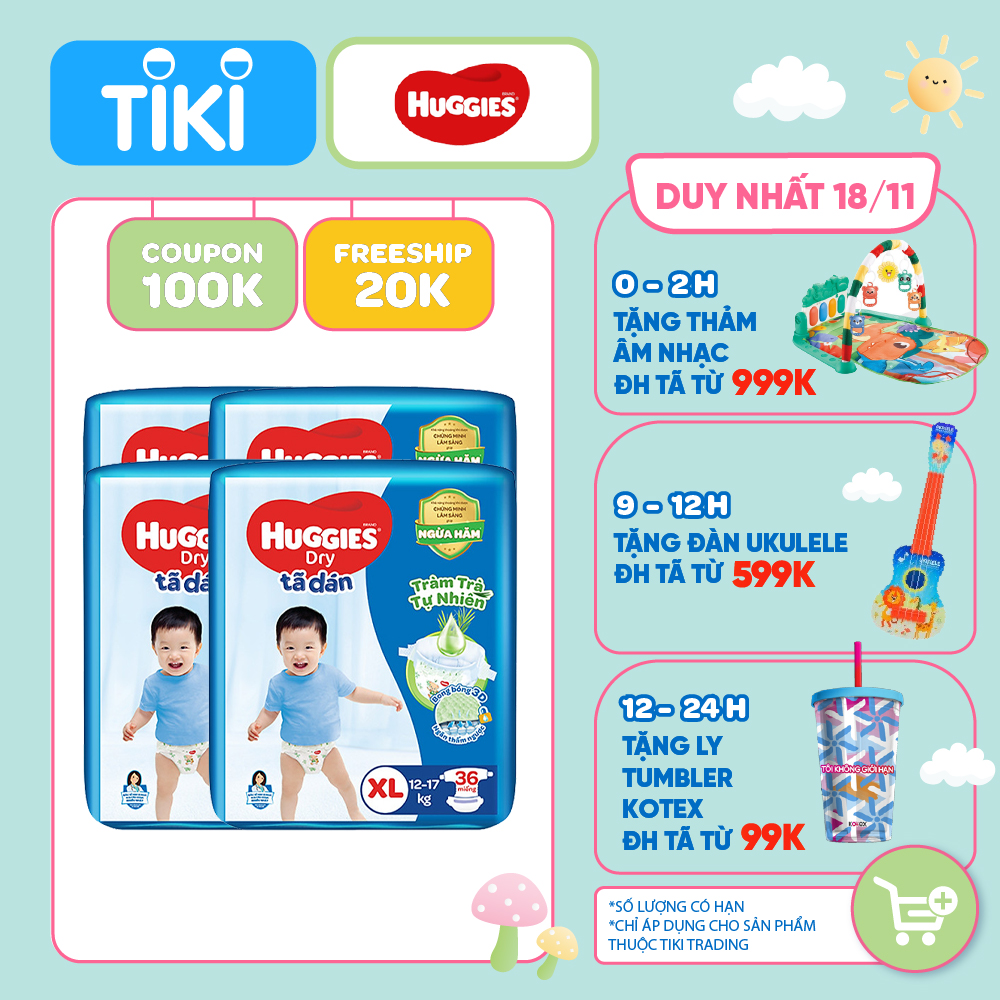 Combo 3 Tã dán HUGGIES DRY SUPER JUMBO Tràm Trà