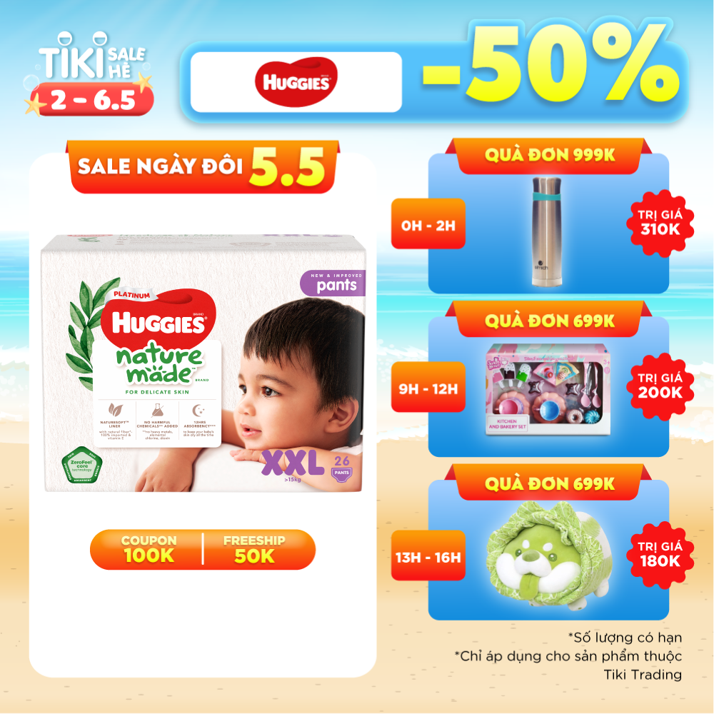 Tã Quần Siêu Cao Cấp Huggies Platinum Nature Made XXL26 (26 Miếng)