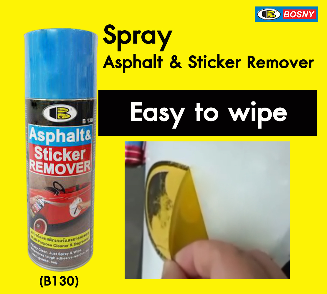 Chai xịt tẩy keo decal, băng dính,  keo dán, nhựa đường.. Asphalt &amp; Sticker Remover - Bosny  B130 - 435 cc  - nhập khẩu Thái Lan (tặng kèm khăn lau và khẩu trang bằng vải không dệt)