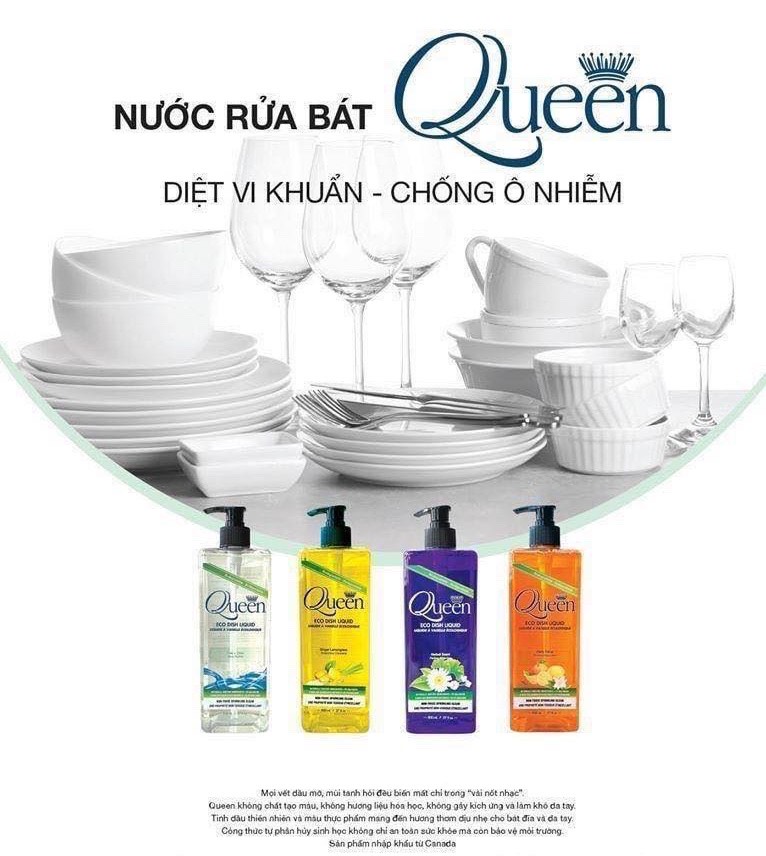 Nước rửa chén hữu cơ Queen Hương Thảo Mộc 740ml/800ml