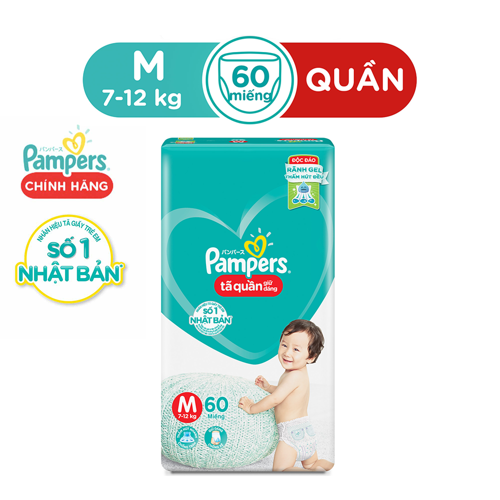 Tã/ Bỉm Quần PAMPERS Giữ Dáng Gói Đại Size M(60 miếng, 7-12kg)/ XL (48 miếng, 12-17kg), Chống Xệ