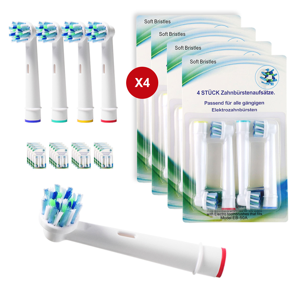 Bộ 4 đầu bàn chải đánh răng điện cross action cho răng sáng bóng thay thế cho máy Braun Oral B