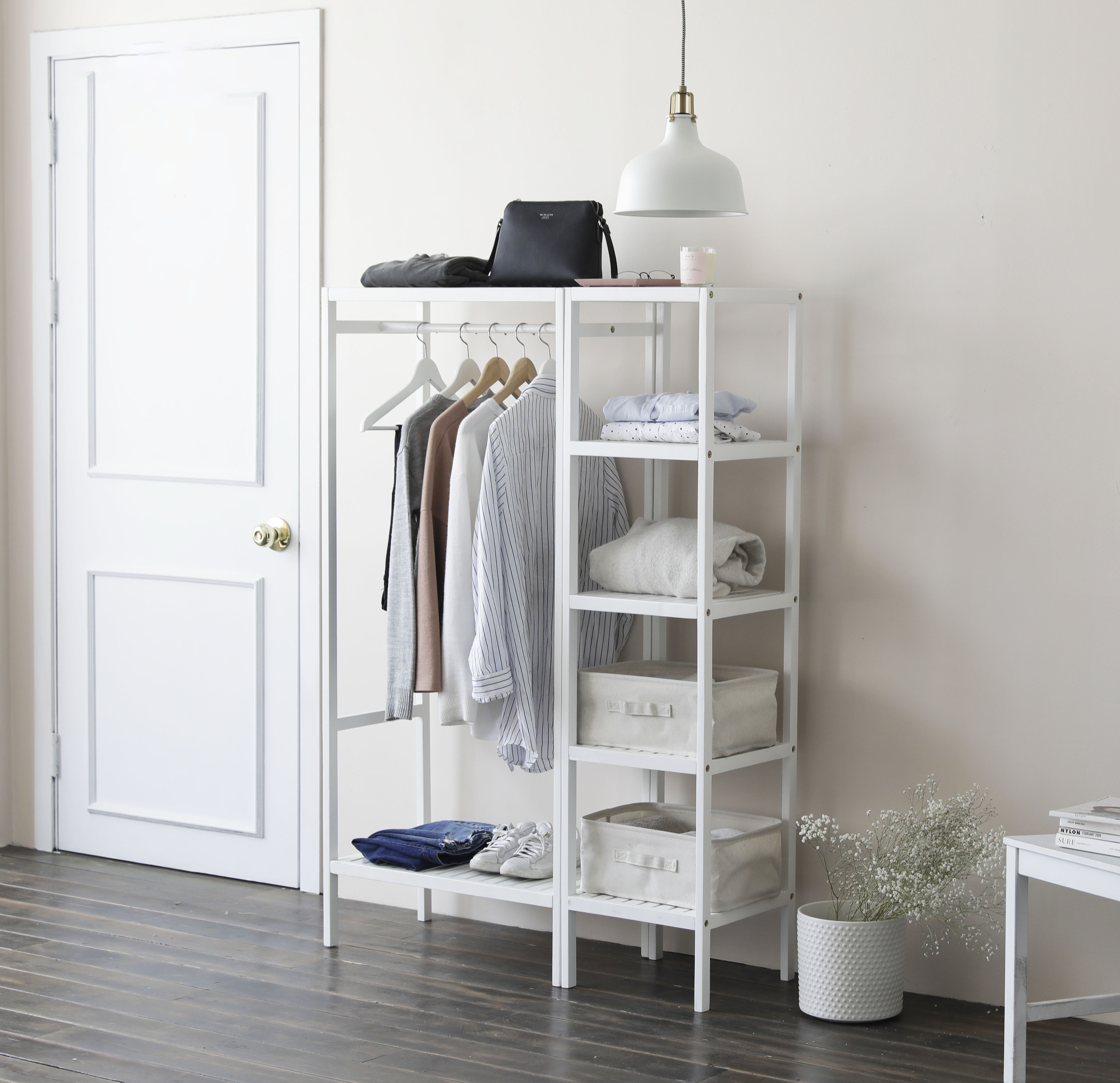 DOUBLE HANGER TỦ GỖ QUẦN ÁO XUẤT KHẨU HÀN QUỐC SHELF HANGER TRẮNG - SHELF 5F TRẮNG
