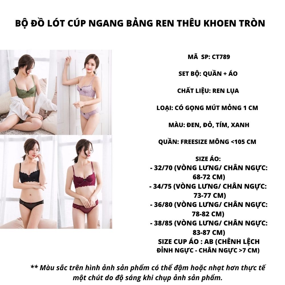 Bộ đồ lót cúp ngang bảng ren thêu khoen tròn