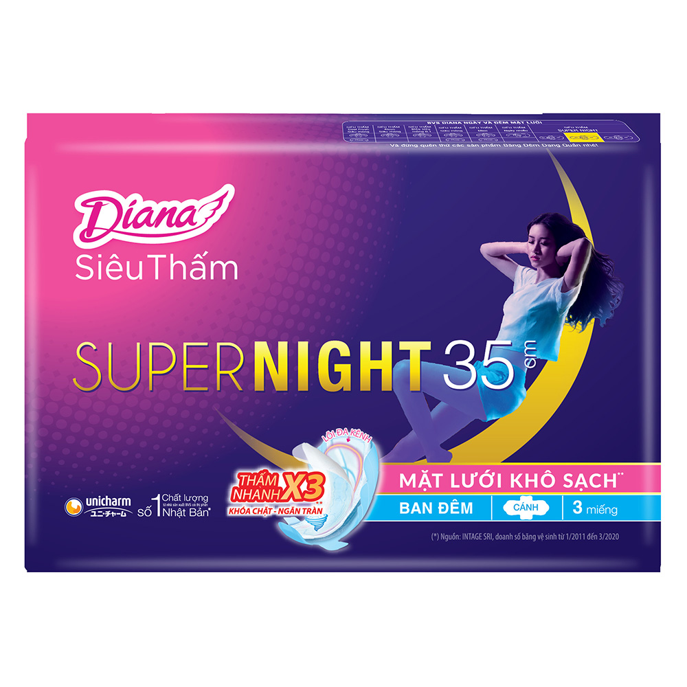 Combo 6 Băng Vệ Sinh Diana Super Night 35cm (Gói 3 Miếng)