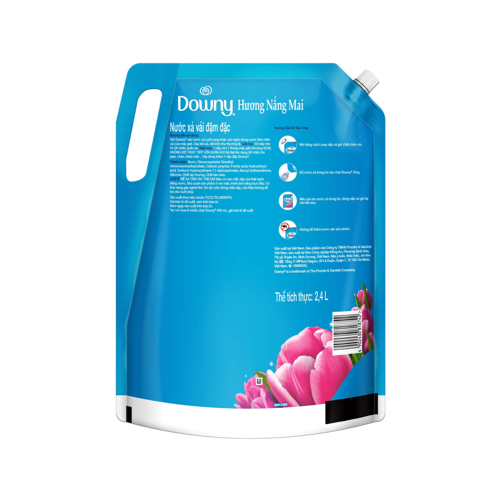 Nước Xả Vải Downy Nắng Mai Dạng Túi 2.4L