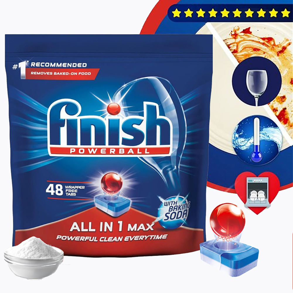 Túi 48 viên rửa chén Finish All In1 Max Dishwasher Tablets Soda QT09440