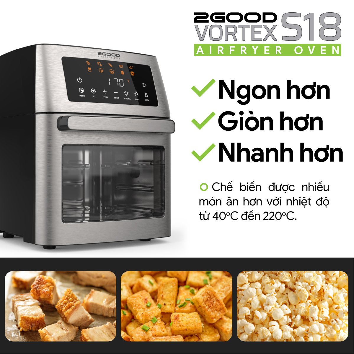 Nồi Chiên Không Dầu 2GOOD Vortex S-18 Air Fryer Oven - Hàng Chính Hãng