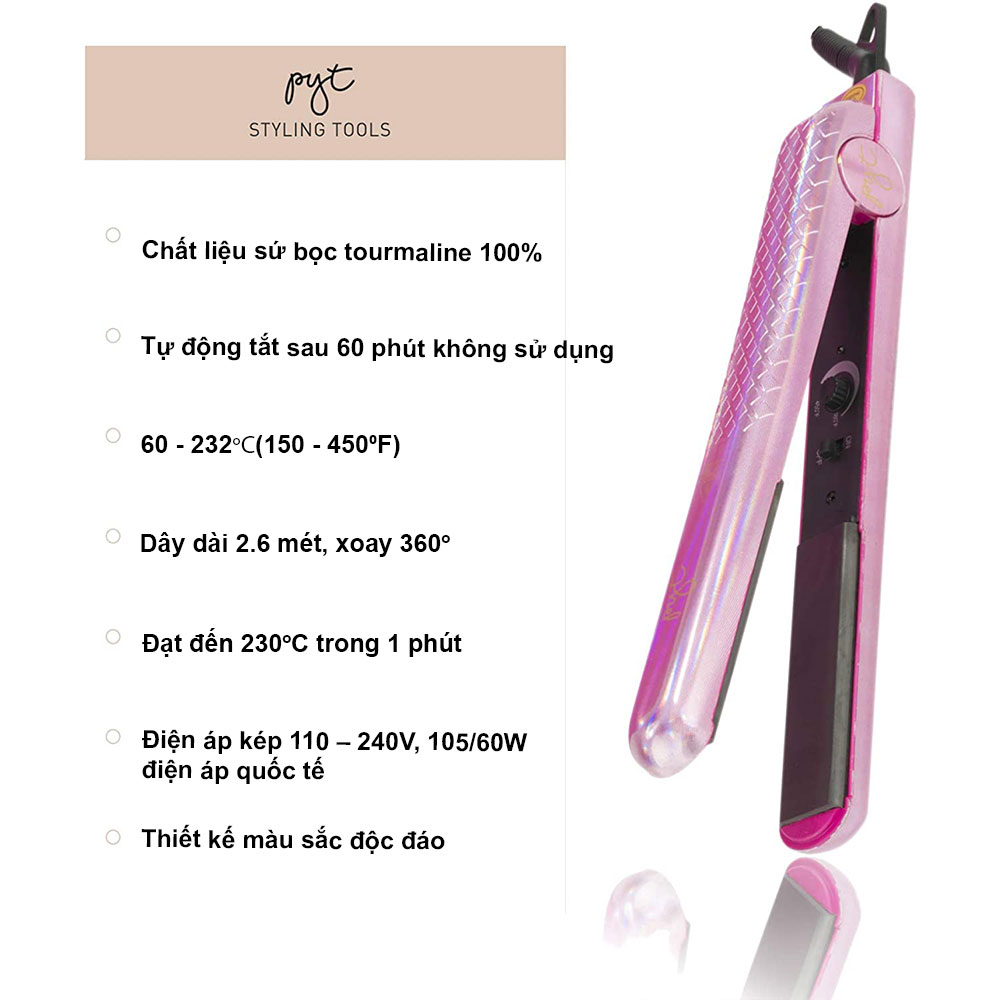 Máy Ép Tóc Lõi Sứ PYT Ceramic Styling Tool (2 trong 1) - Màu Hồng Ánh Kim - Công Nghệ Nhiệt Hồng Ngoại Xa - Có Thể Vừa Duỗi Và Uốn Tóc