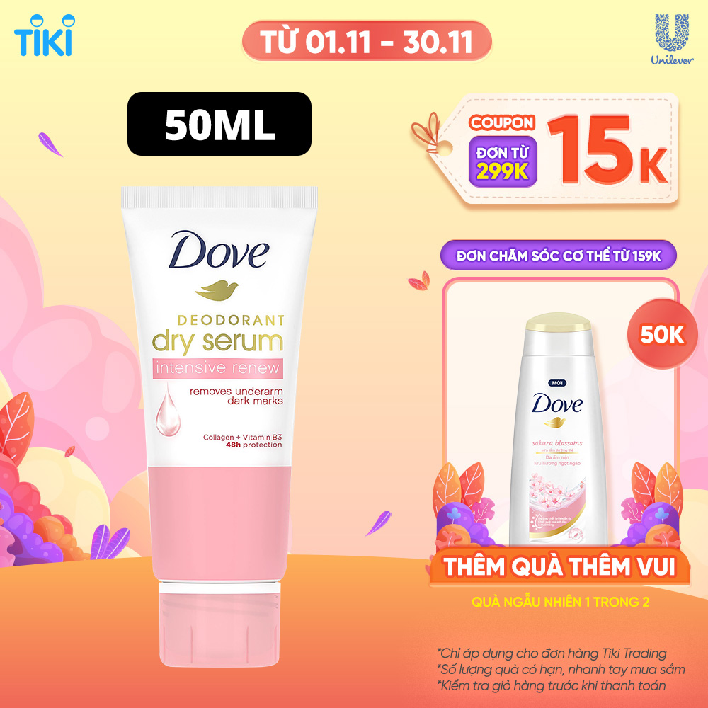 Kem khử mùi Dove tinh chất serum dành cho nữ với Collagen &amp; Vitamin B3 dưỡng da sáng mịn &amp; đều màu, 40ml