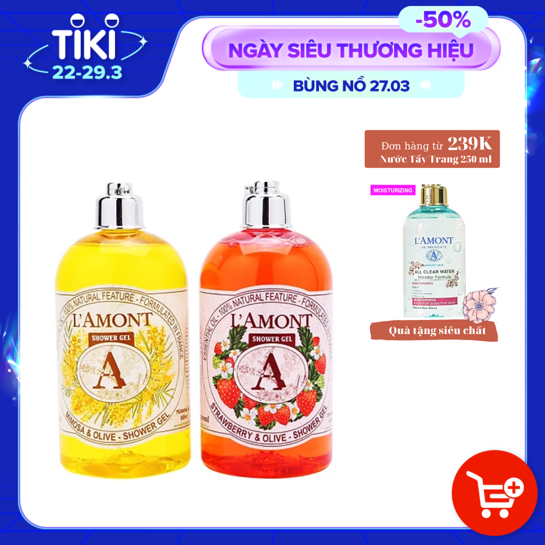 Combo Sữa Tắm L'amont En Provence Mimosa Shower Gel (Hương Dâu) +  Strawberry Shower Gel (Hương hoa Mimosa) 500ml/chai