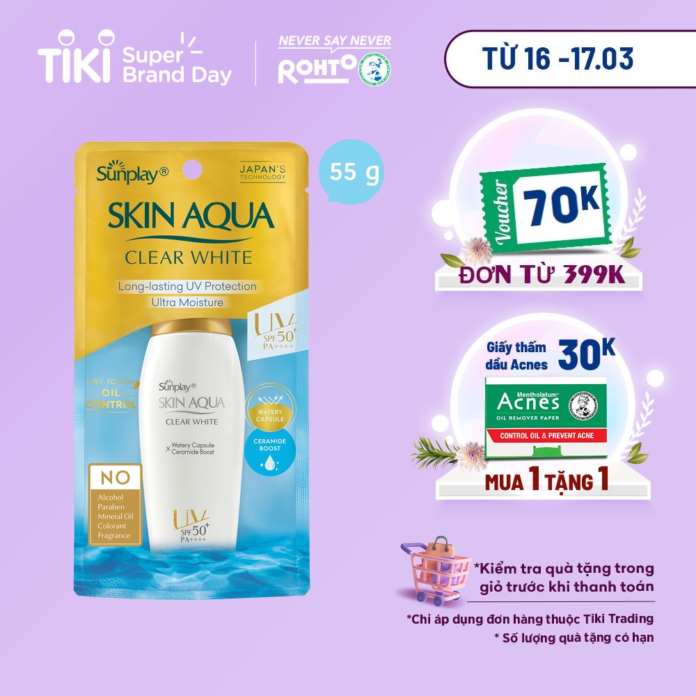 Sữa Chống Nắng Dưỡng Da Trắng Mịn Tối Ưu Sunplay Skin Aqua Clear White SPF50+, PA++++ (55g)