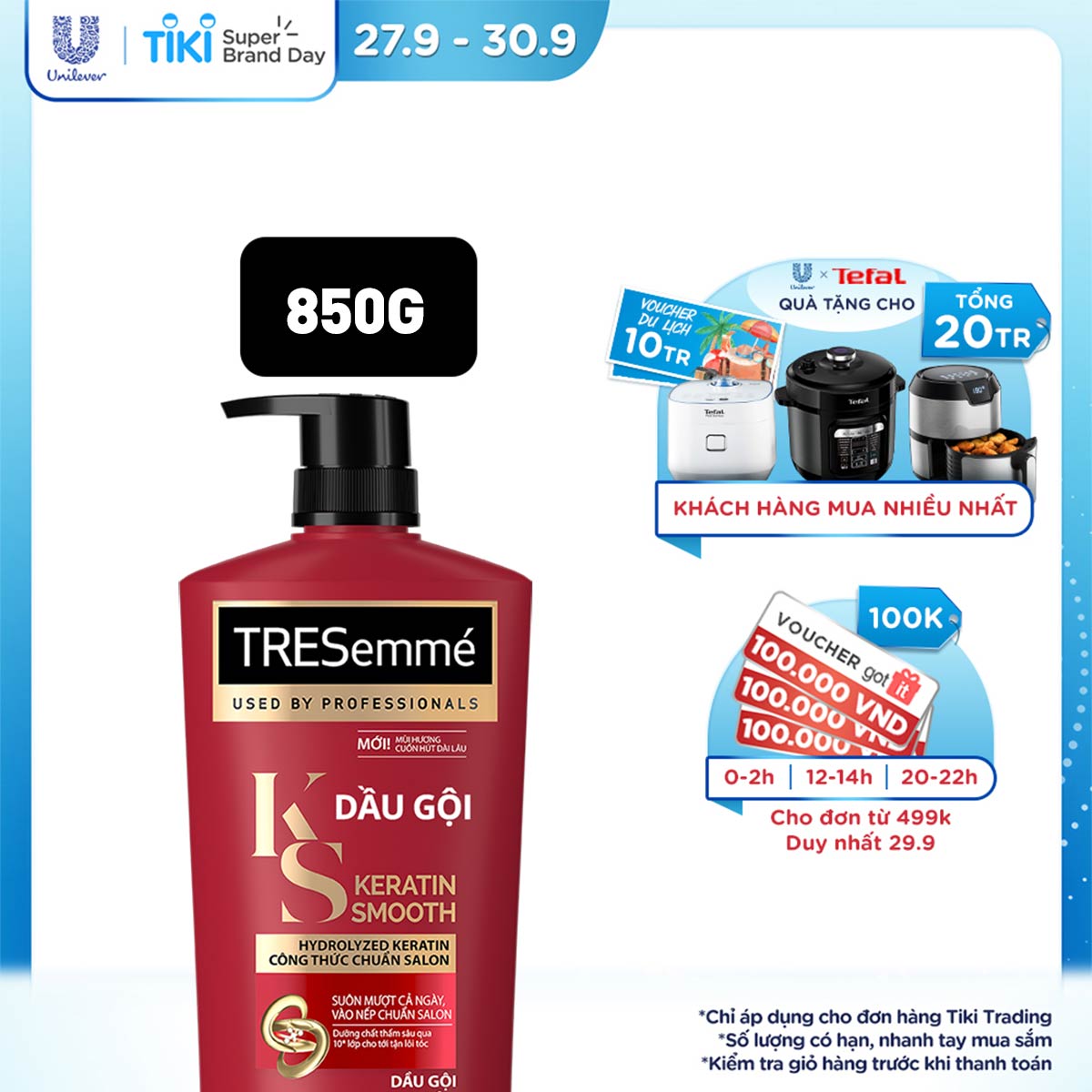 Dầu gội TRESEMME Keratin Smooth Cho tóc khô xơ rối Công thức Hydrolyzed Keratin Dưỡng Tóc Vào Nếp Suôn Mượt 850g