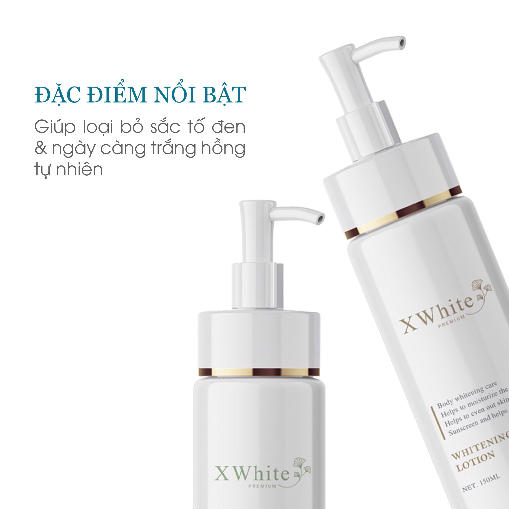 Bộ tắm trắng toàn thân an toàn Xwhite dạng vòi nhấn gồm 1 chai ủ trắng 150ml &amp; 1 chai dưỡng trắng 150ml