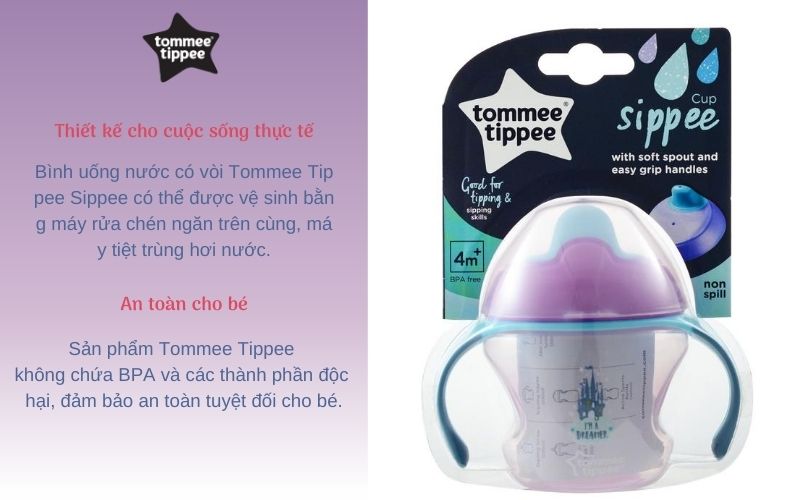 Bình tập uống có vòi cho bé Tommee Tippee First Sippee 150ml từ 4 tháng - Tím