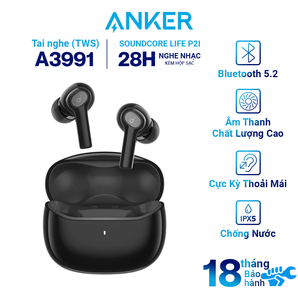 Tai Nghe Bluetooth ANKER Soundcore Life P2i A3991 - True Wireless, Driver 10mm, Hai Chế Độ EQ, 28H Chơi Nhạc, 2 Micro - Hàng Chính Hãng