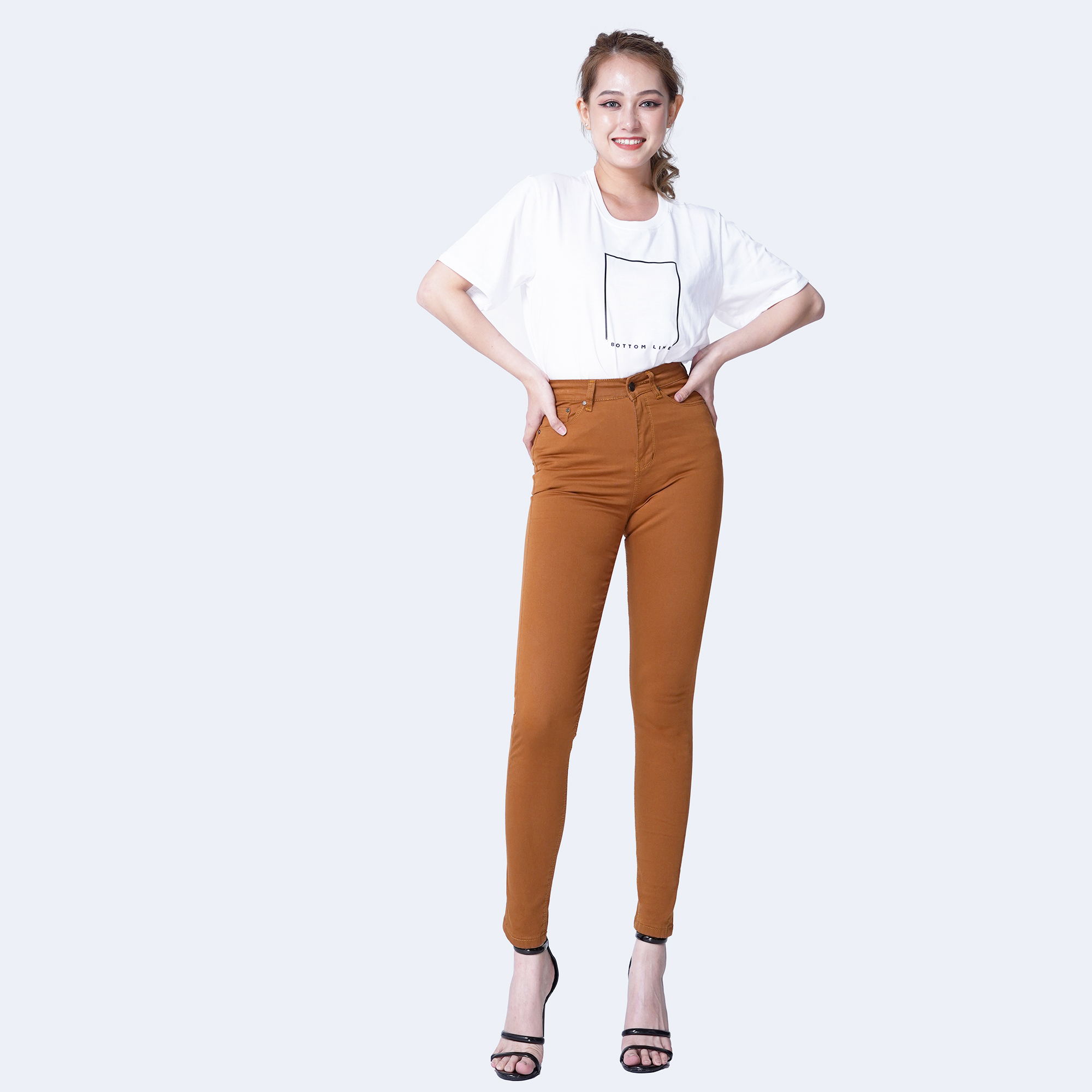 Quần Kaki Nữ Aaa Jeans Dáng Skinny Màu Nâu Vàng