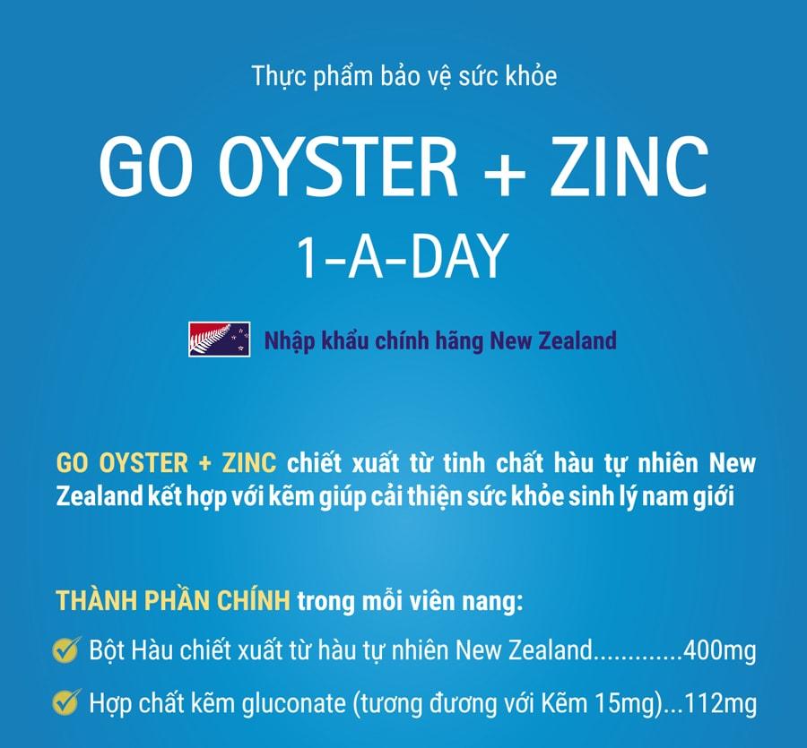 Viên uống tinh chất Hàu nhập khẩu chính hãng New Zealand GO OYSTER + ZinC (60 viên) giúp tăng cường sinh lý nam, cải thiện chất lượng tinh trùng