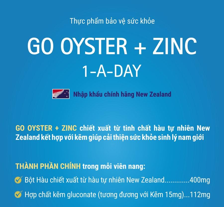 Viên uống tinh chất Hàu nhập khẩu chính hãng New Zealand GO OYSTER + ZinC giúp tăng cường sinh lý nam, cải thiện chất lượng tinh trùng