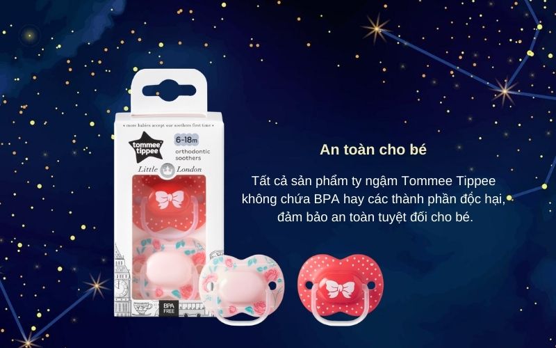 Ty ngậm cho bé Tommee Tippee Little London 6-18 tháng  (vỉ 2 cái) - Hồng/Đỏ