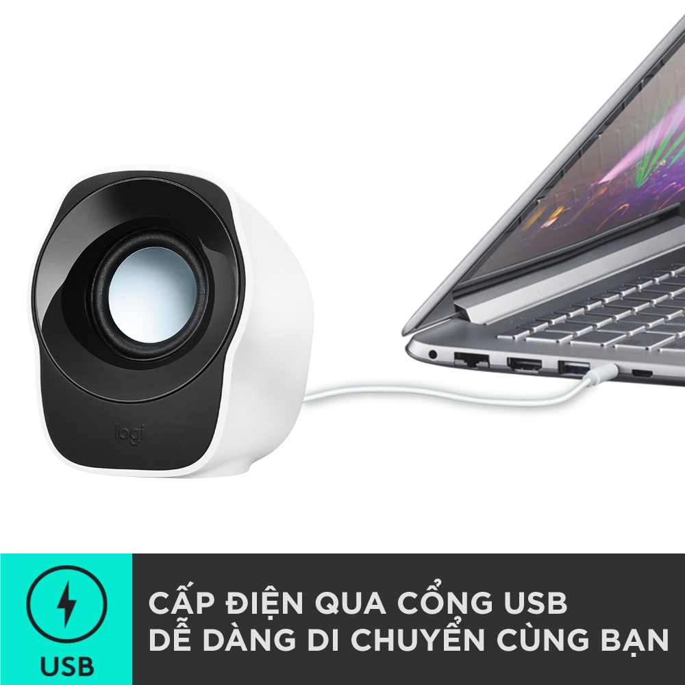 Loa âm thanh nổi có dây Logitech Z121 - Kết nối jack 3.5mm và USB-A, điều chỉnh độ dài dây ở mặt sau, nhỏ gọn, phù hợp PC/ Laptop - Hàng chính hãng