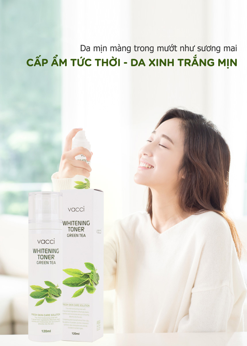 NƯỚC HOA HỒNG TRẮNG DA CHIẾT XUẤT TRÀ XANH VACCI (120ml)