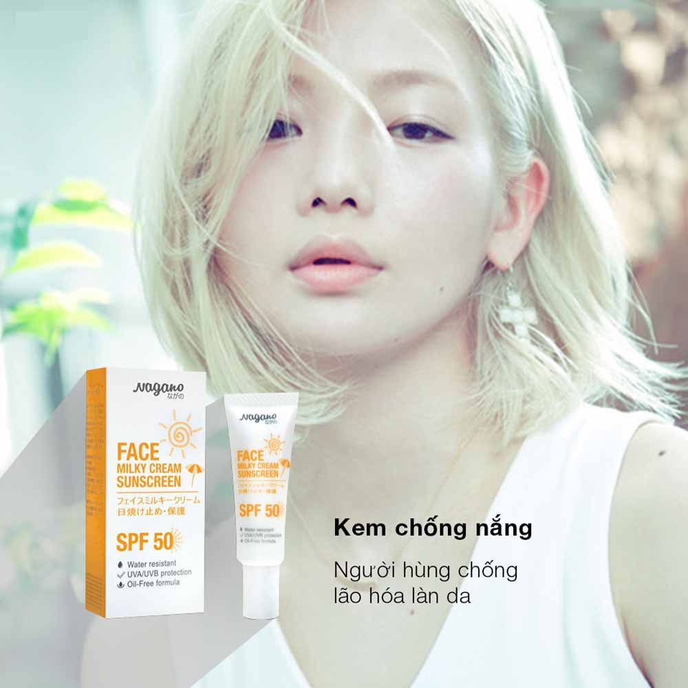 Kem Chống Nắng Dành Cho Da Mặt Nagano 20ml - Face Milky Cream Sunscreen Nagano 20ml - Chỉ số SPF50+ giúp chống nắng hiệu quả và bảo vệ da chắc khỏe