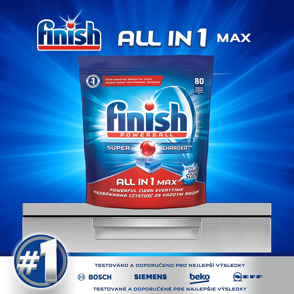 Túi 80 viên rửa chén Finish All In 1 Max Dishwasher Tablets Soda QT025453